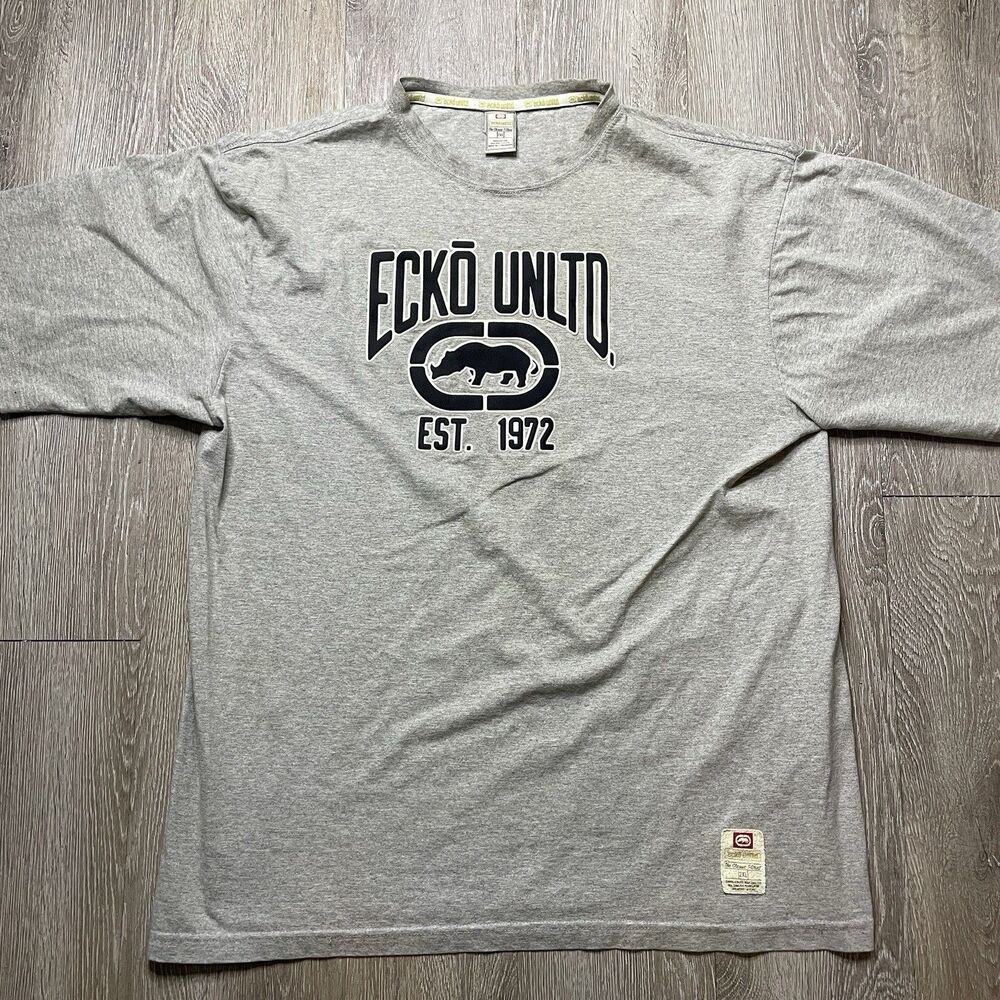 Ecko Unltd Men's T-Shirt Size 2XL Gray Rhino Logo Est 1972 Y2K Streetwear